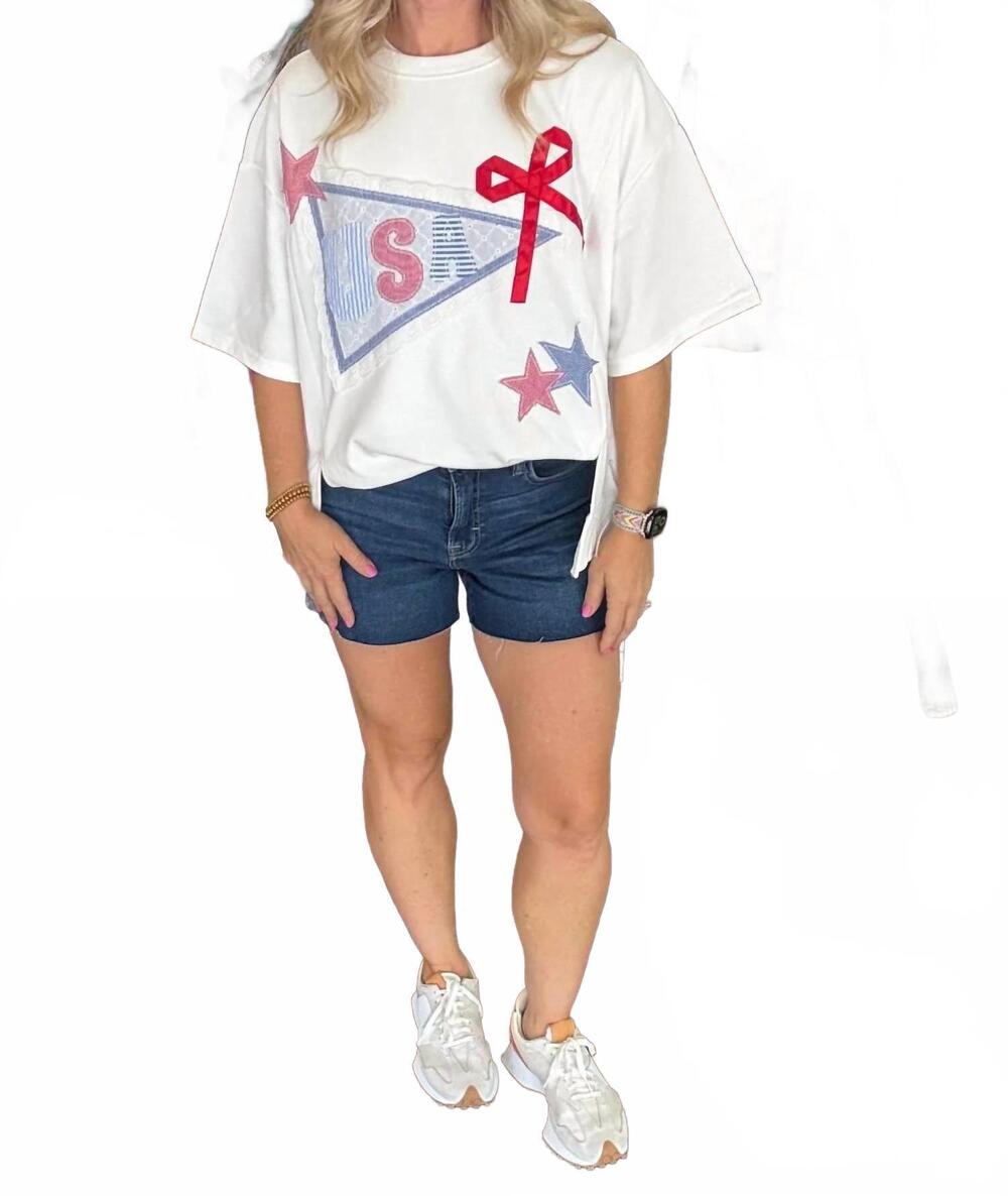 NEW MAIN STRIP 4th of july lace pennant ribbon top in multicolor